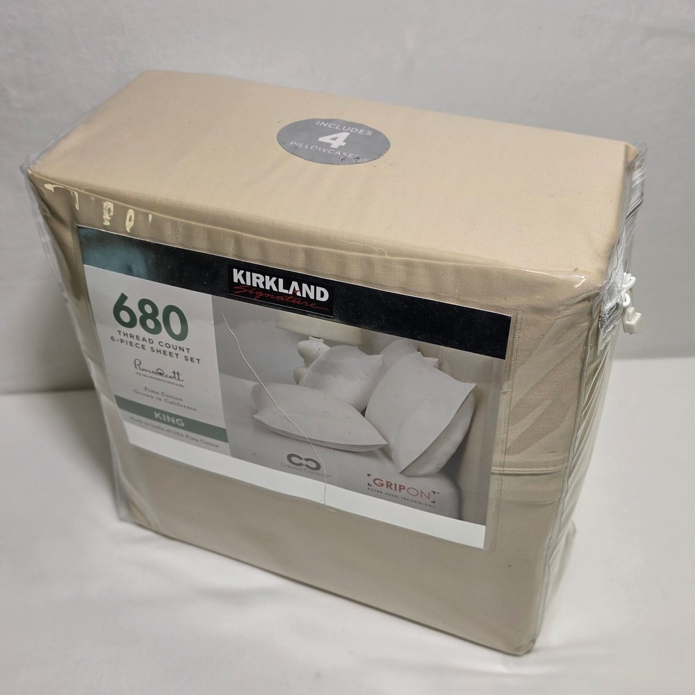 Kirkland Signature 680 Thread Count 6-Piece King Sheet Set Pima Cotton Oatmeal